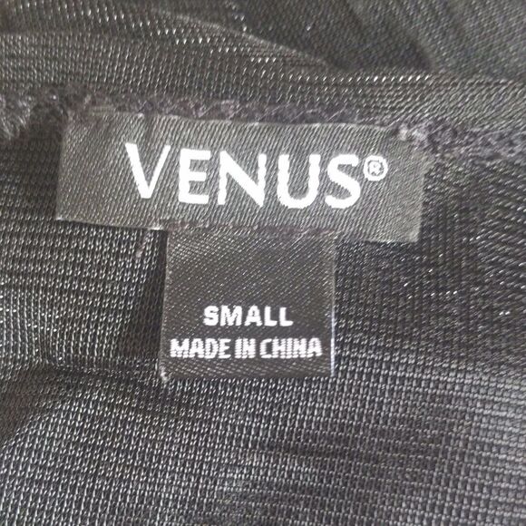 VENUS black sheer polyester maxi dress swim cover up, v-neck, elastic waist Smal - Picture 4 of 7